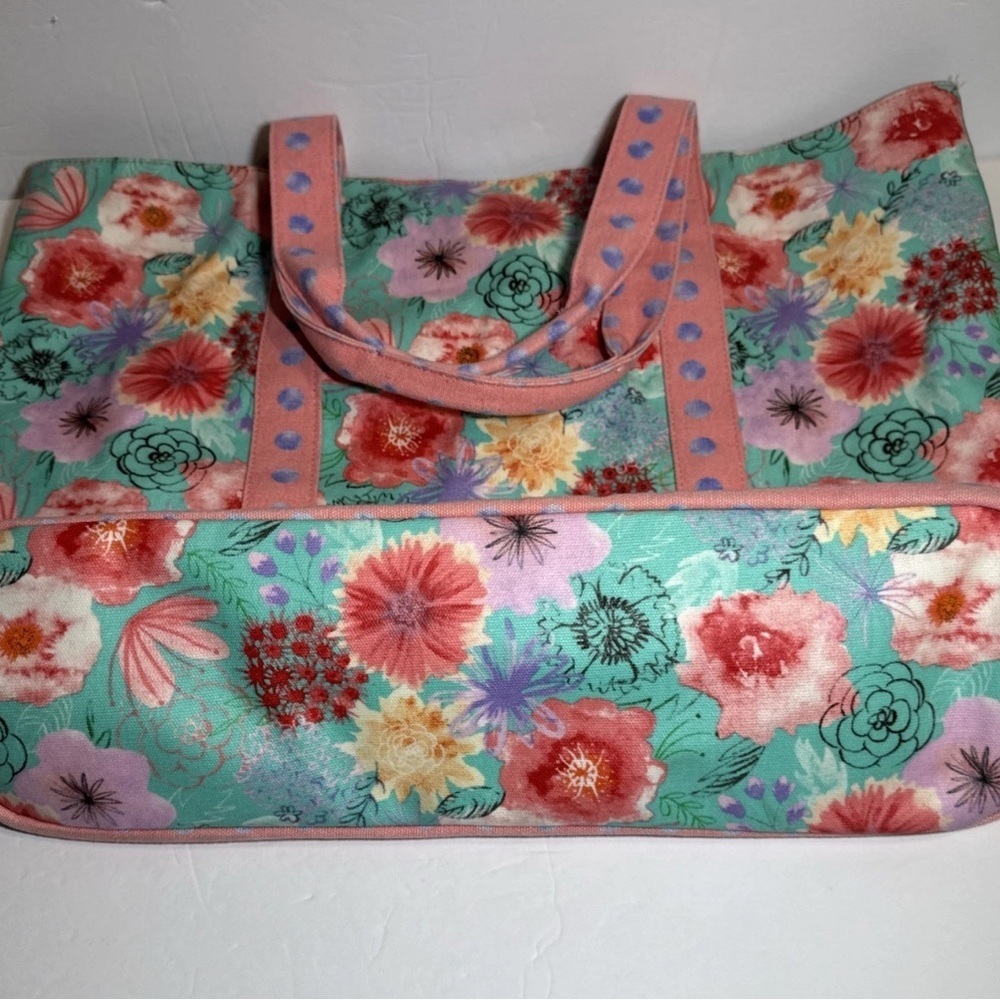 MATILDA JANE Relaxing Sunshine Pink Floral & Dots Oversize Tote Bag 19” Wide - Picture 4 of 16